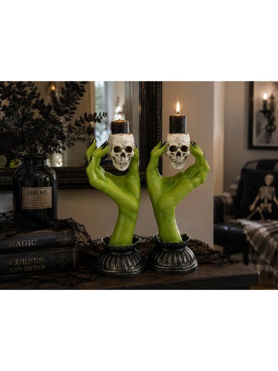 Martha Stewart Other - Martha Stewart Halloween Witch Hands Skulls Taper Candle Sticks Pair Holder NIB